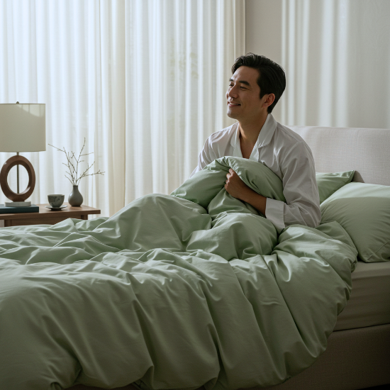 man schläft in ägyptischer baumwolle bettwäsche